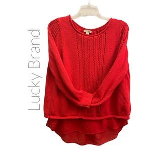 LUCKY BRAND Red Long Sleeve Blouse Top Open Back